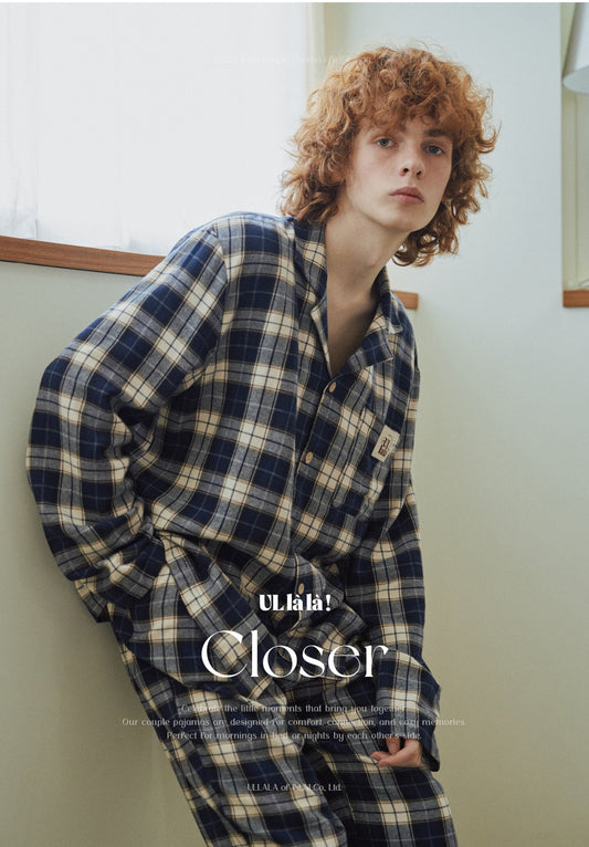 ULLALA Closure men’s homewear pajama set with classic plaid pattern