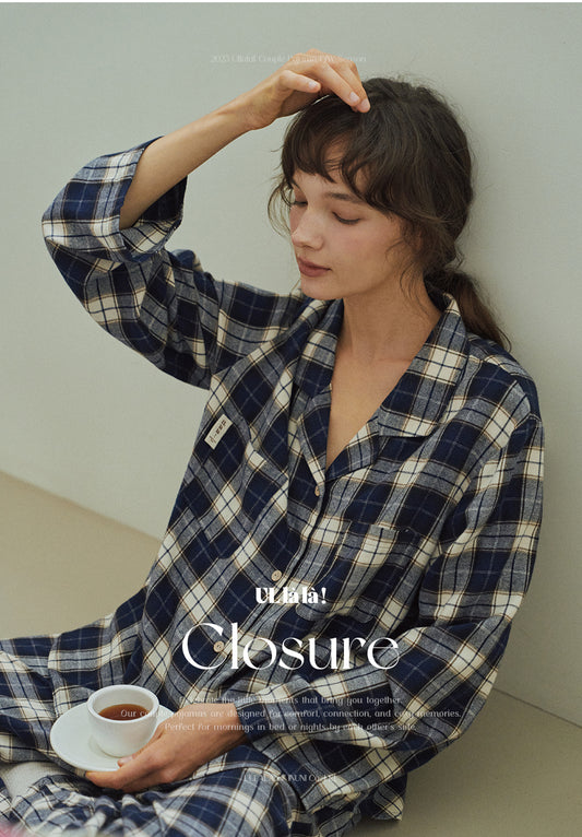 ULLALA Closure women’s homewear pajama set with classic plaid pattern
